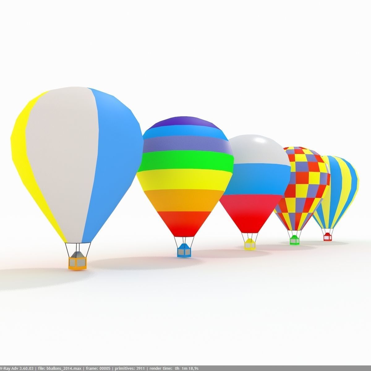 Hot Air Balloons Collection Slylized low-poly Low-poly 3D model_4