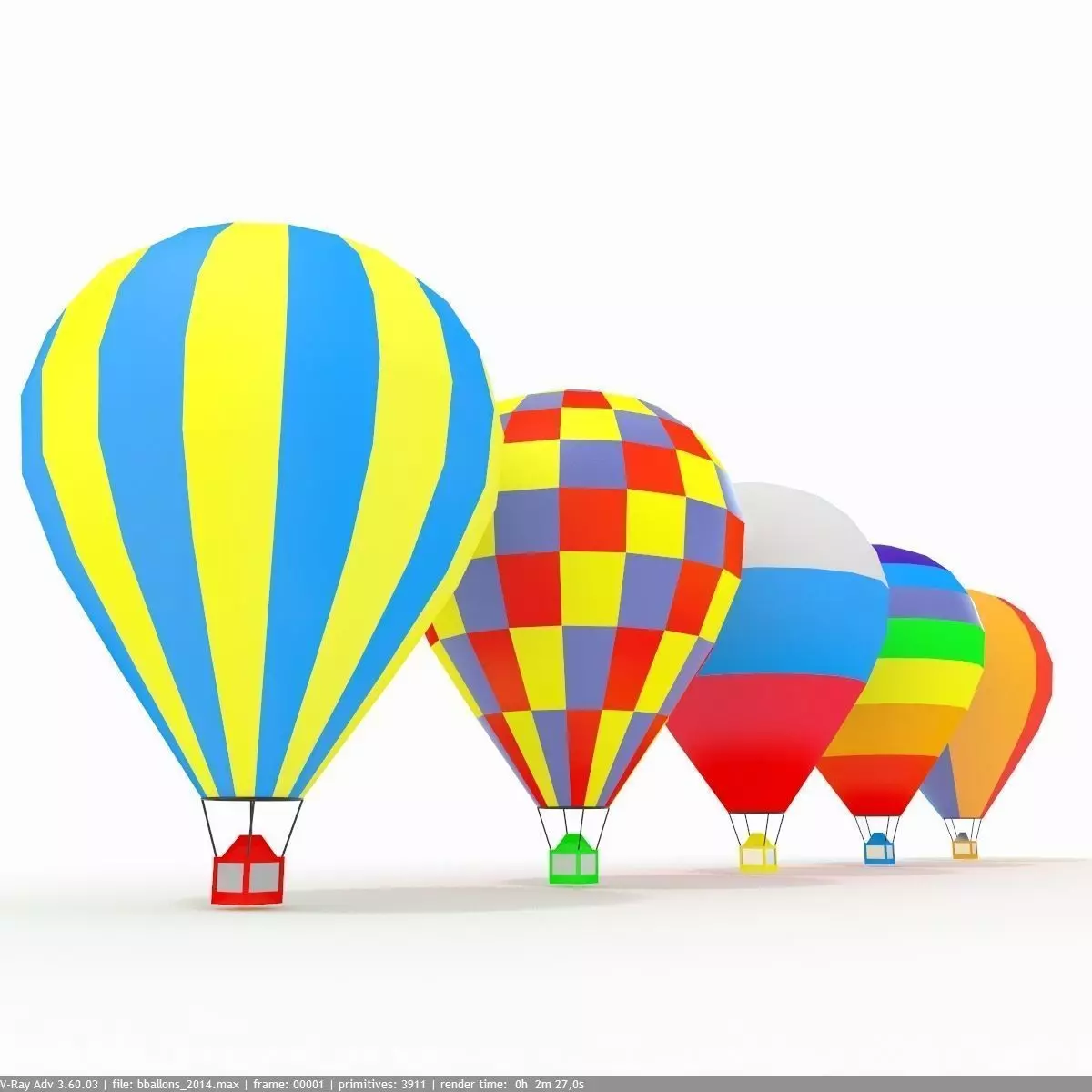 Hot Air Balloons Collection Slylized low-poly Low-poly 3D model_0