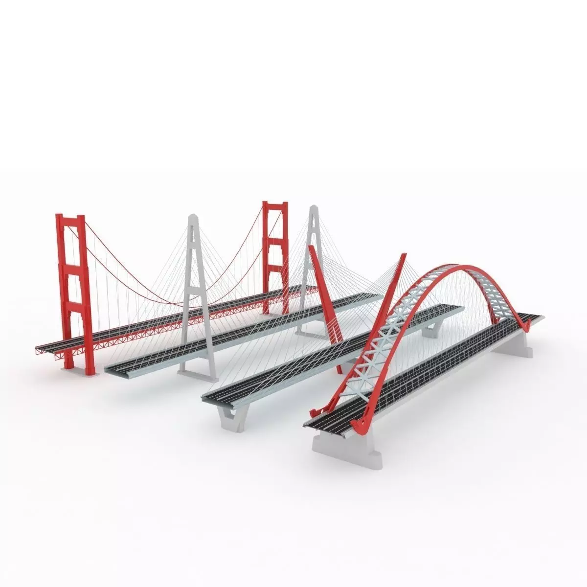 Suspended bridge pack collection Stylized low poly Low-poly 3D model_0