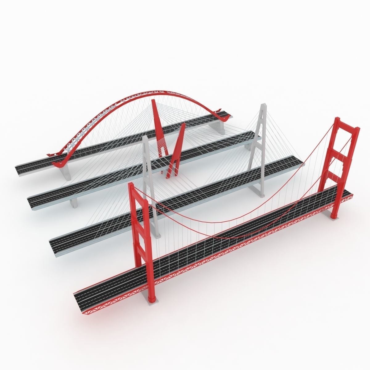 Suspended bridge pack collection Stylized low poly Low-poly 3D model_1