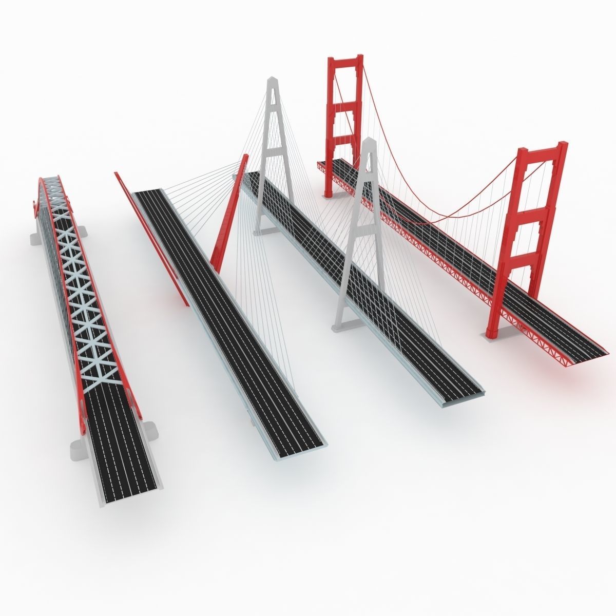 Suspended bridge pack collection Stylized low poly Low-poly 3D model_2
