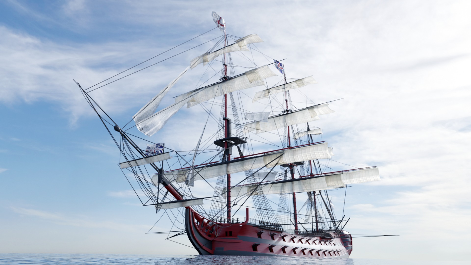 HMS Vanguard - Pirate Ship Galleon Low-poly 3D model_4