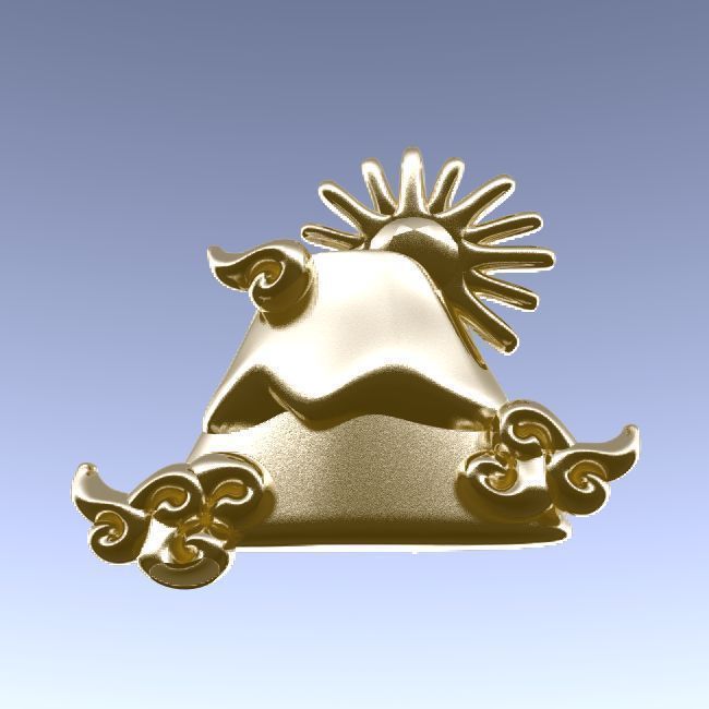 Mt-Fuji silver bell with sun 3D print model_2