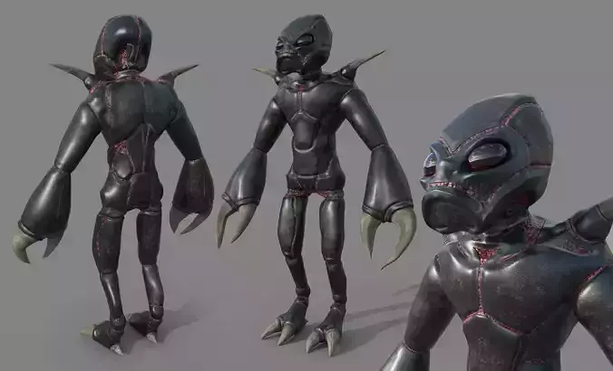 Insectoid alien character - Rigged and animated Low-poly 3D model