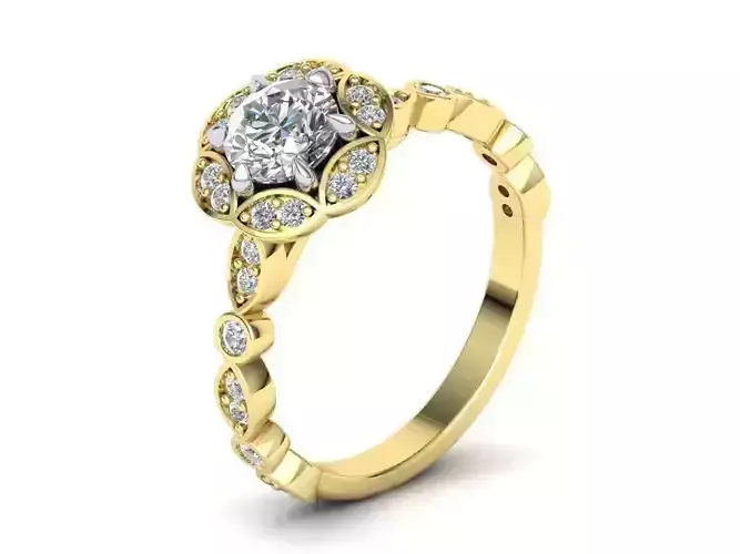 Diamond ArtDeco Engagement ring  N0275 3D print model