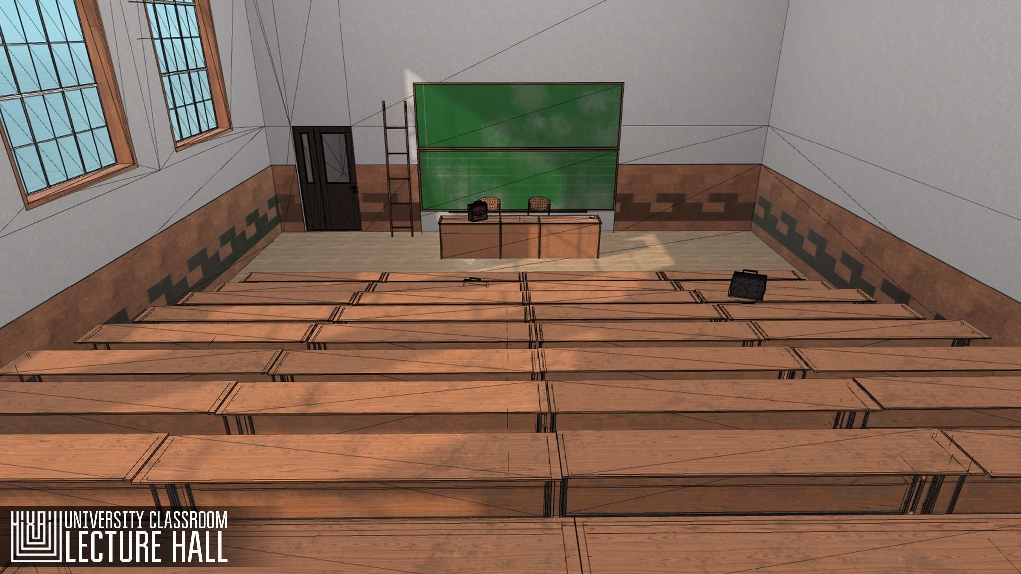 University Classroom - lecture hall Low-poly 3D model_6