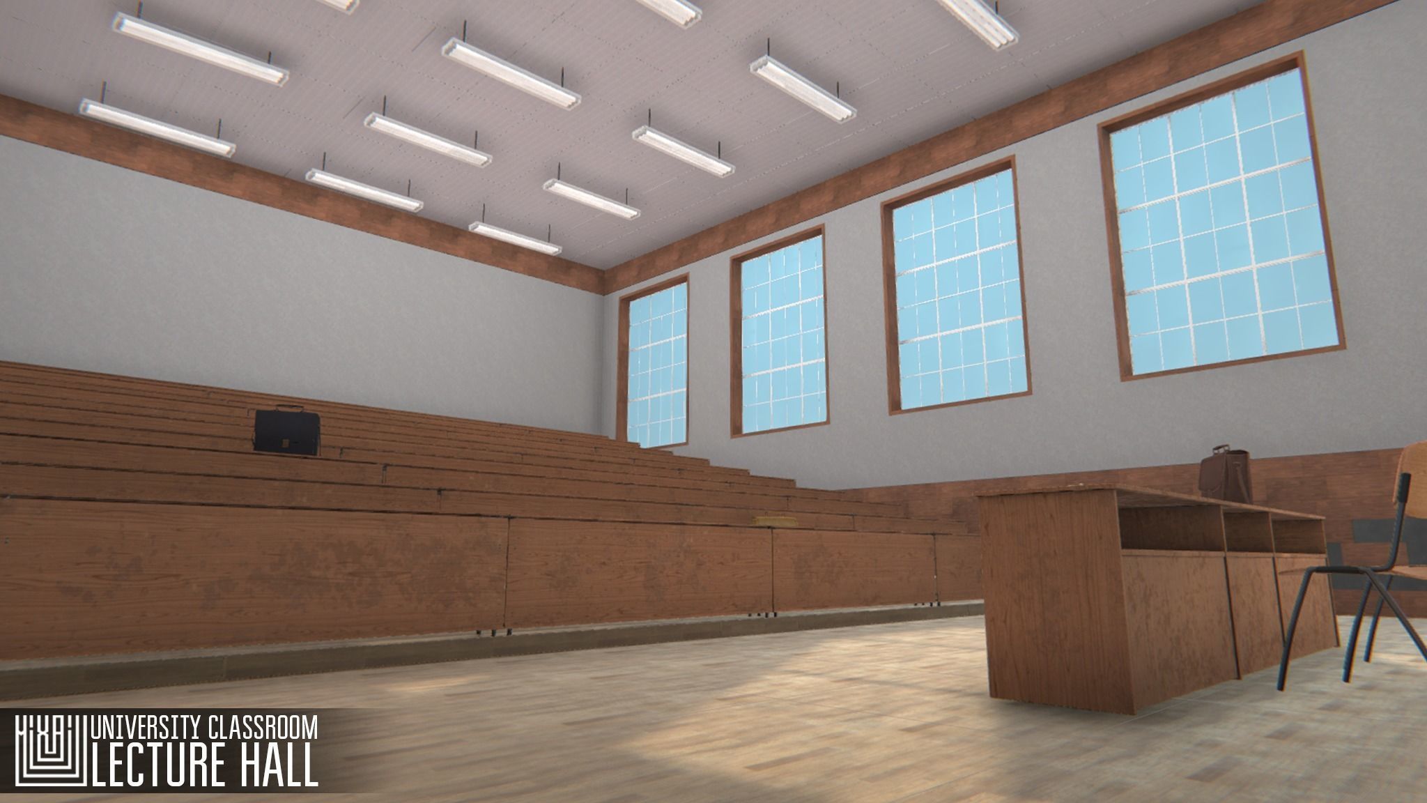 University Classroom - lecture hall Low-poly 3D model_2