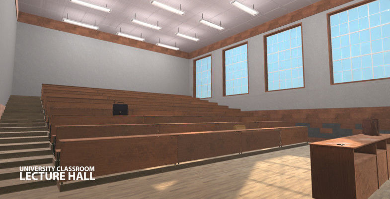 University Classroom - lecture hall Low-poly 3D model_12
