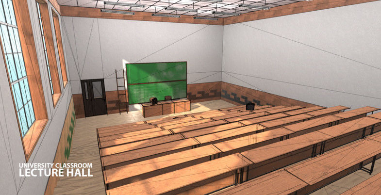 University Classroom - lecture hall Low-poly 3D model_10
