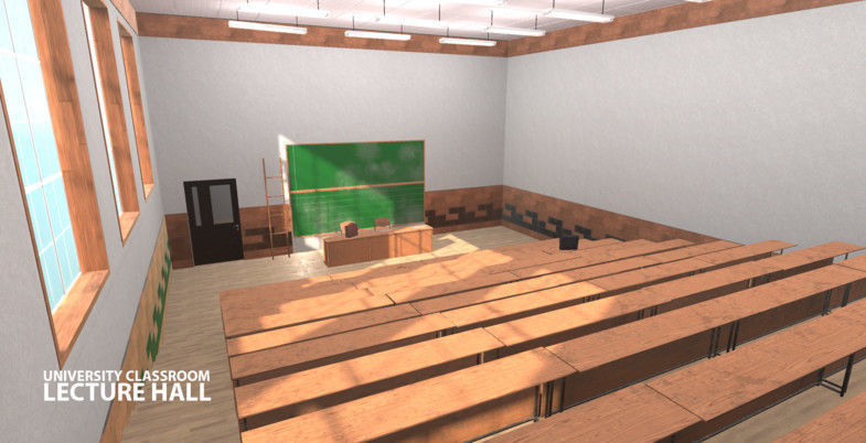 University Classroom - lecture hall Low-poly 3D model_13