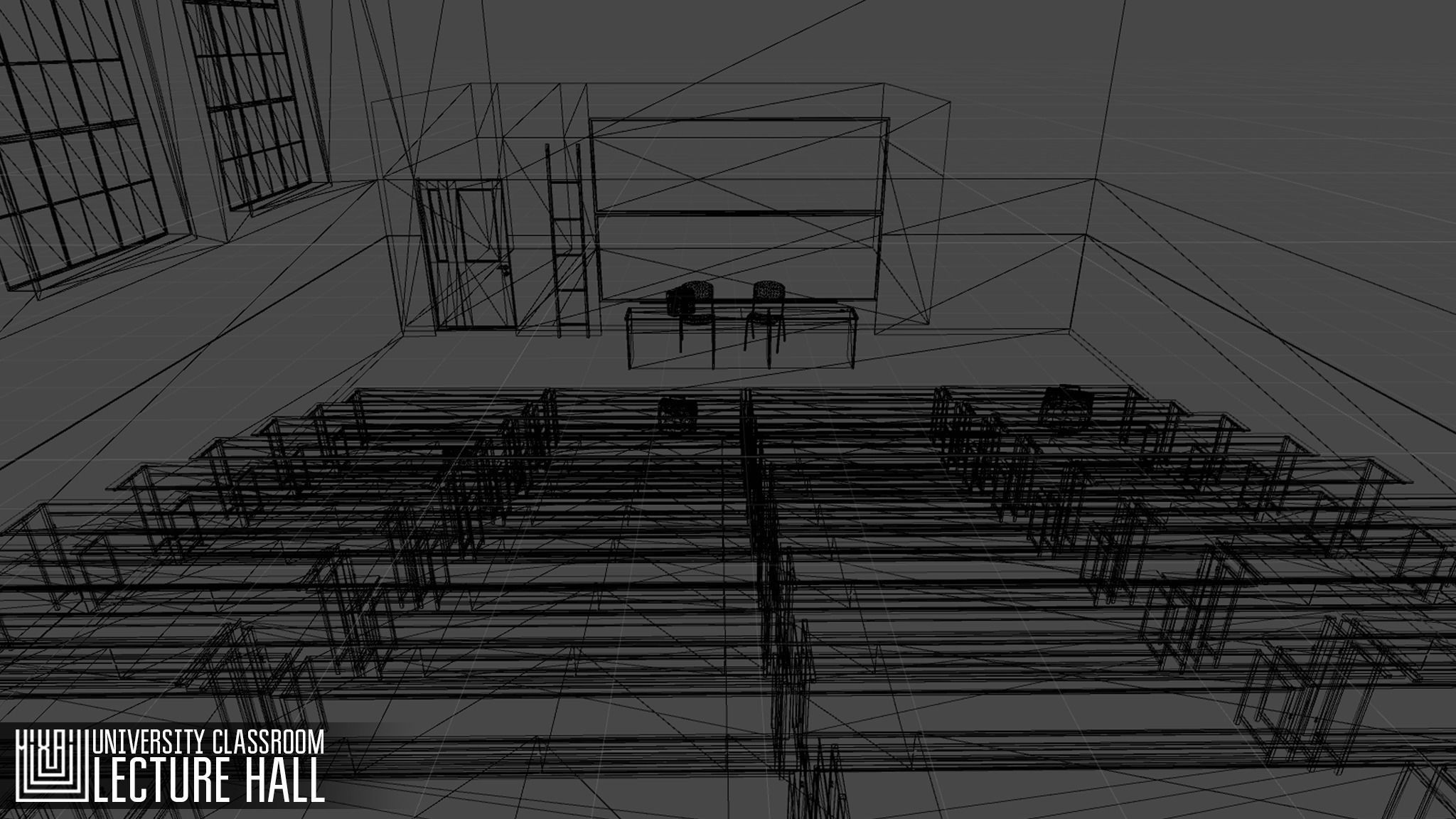 University Classroom - lecture hall Low-poly 3D model_5