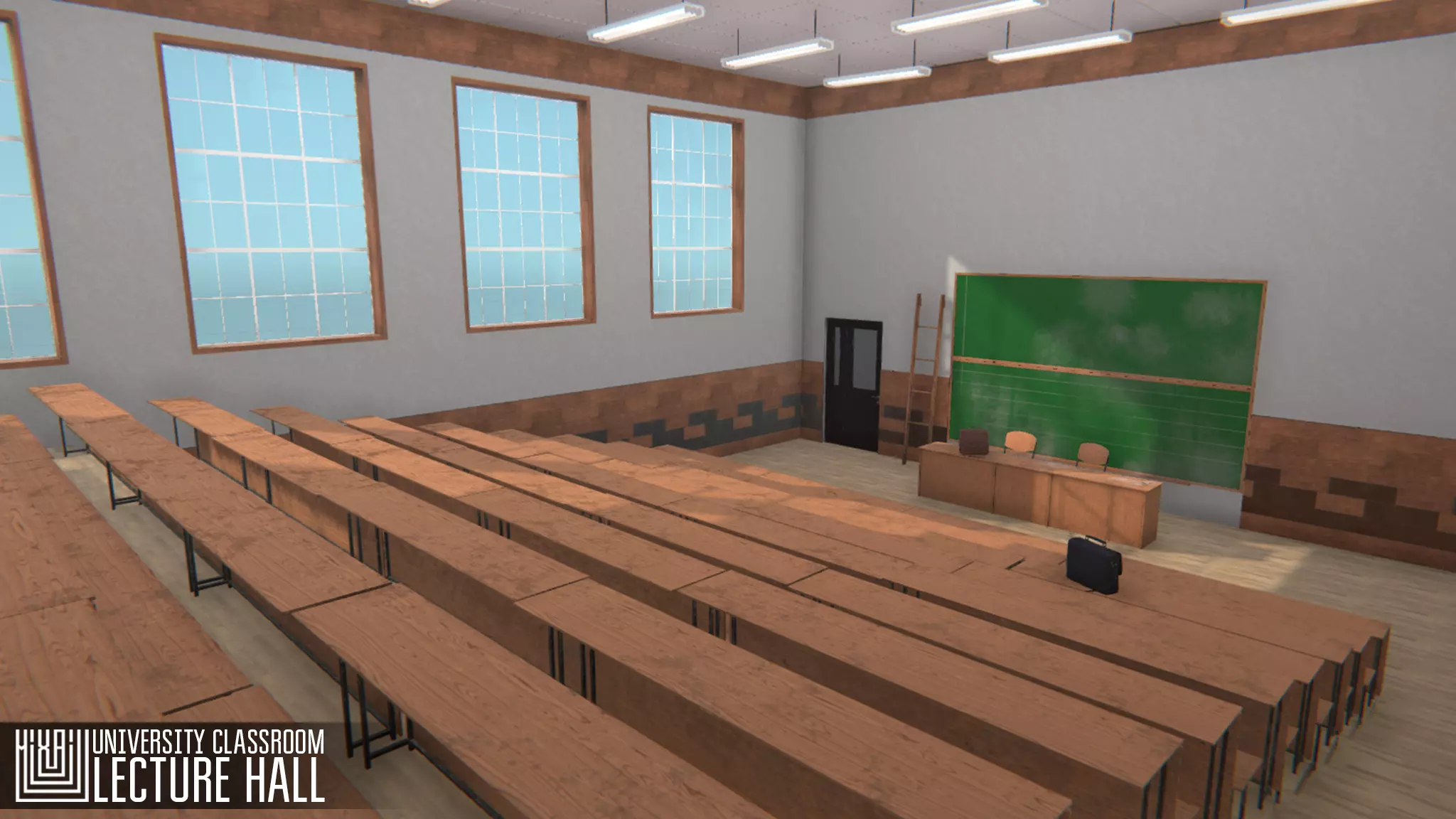 University Classroom - lecture hall Low-poly 3D model_0