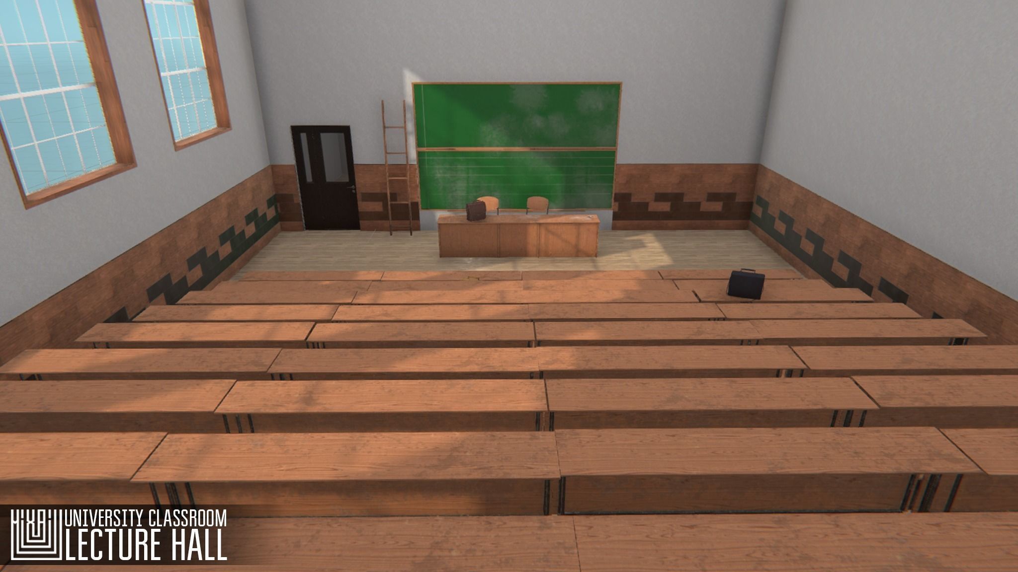 University Classroom - lecture hall Low-poly 3D model_7