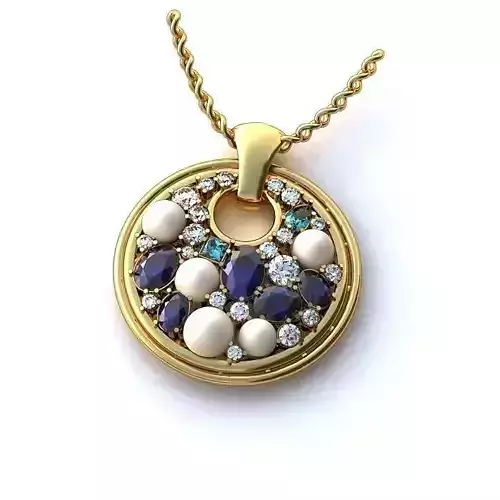 Round Shaped Gold Pendant With Gemstones