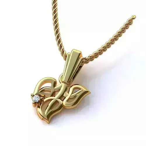 Leaf Shaped Gold Pendant With Diamonds 14