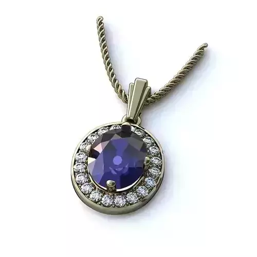 Round White Gold Halo Pendant With Sapphire