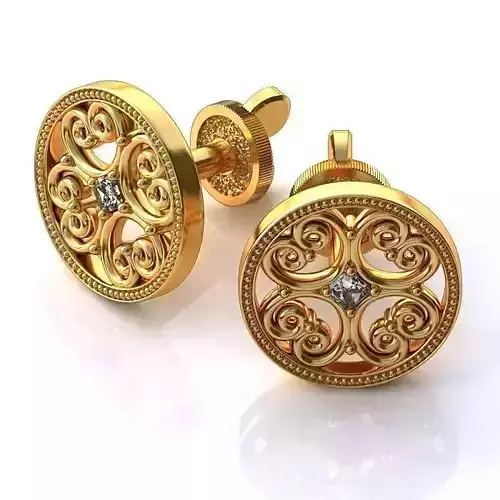 Round Shaped Gold Ear Studs With Diamonds 35