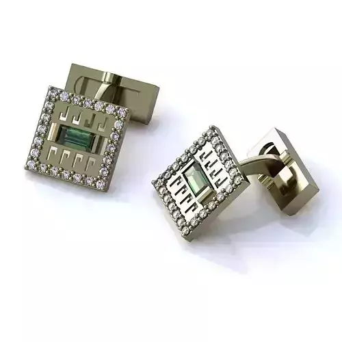 Square Shaped Ear Studs With Emerald