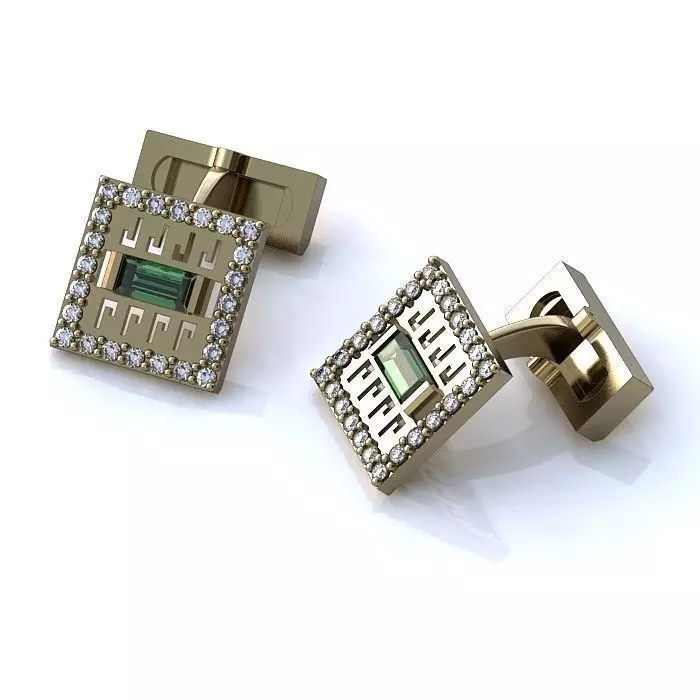 Square Shaped Ear Studs With Emerald 3D print model_0
