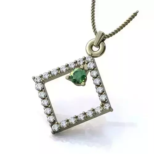 Square White Gold Pendant With Emerald
