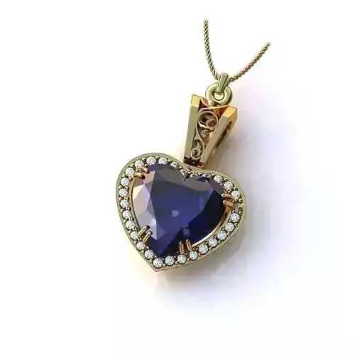 Heart Shaped Gold Pendant With Sapphire