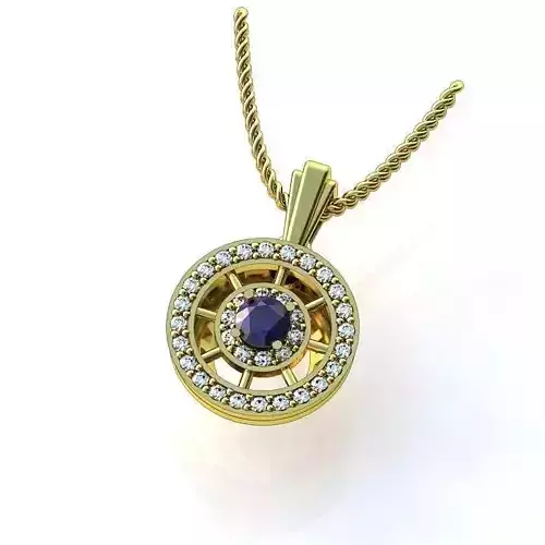 Round Shaped Gold Pendant With Sapphire