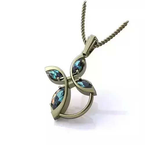 Flower Shaped White Gold Pendant With Gem 3D print model