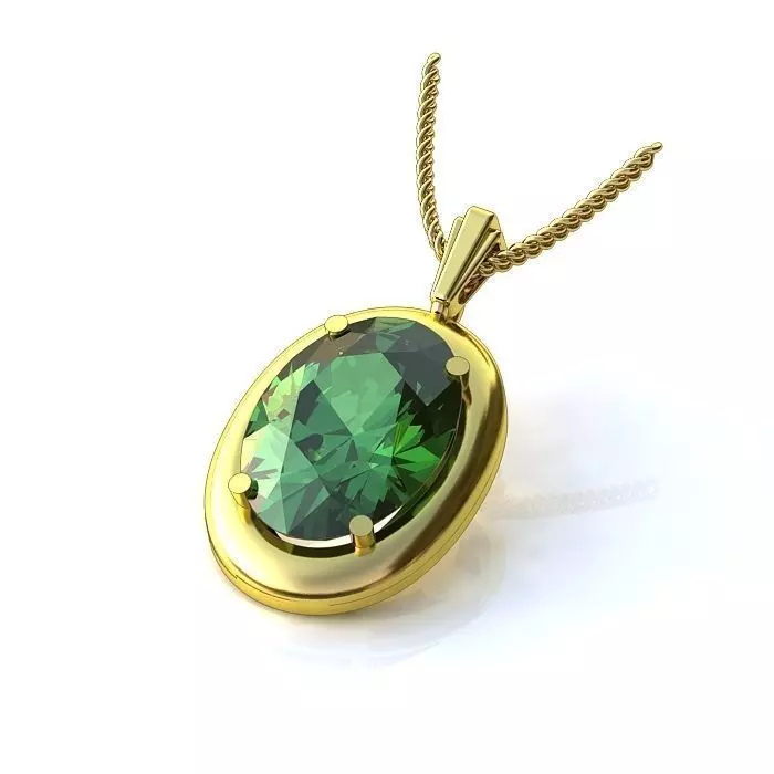 Oval Shaped Gold Pendant With Emerald 2 3D print model_0
