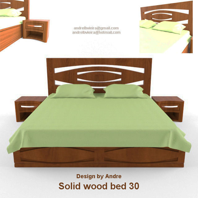 Solid Wood Bed 30 Collection 3D model_1