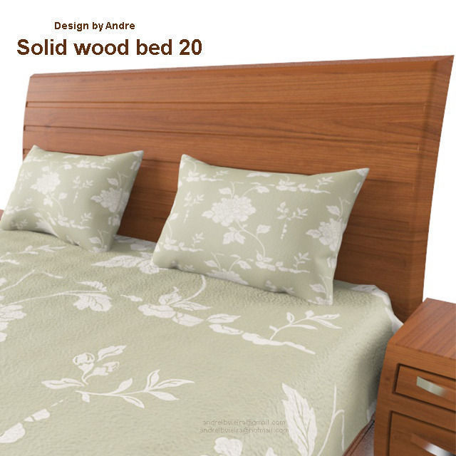 Solid Wood Bed 20 Collection 3D model_1