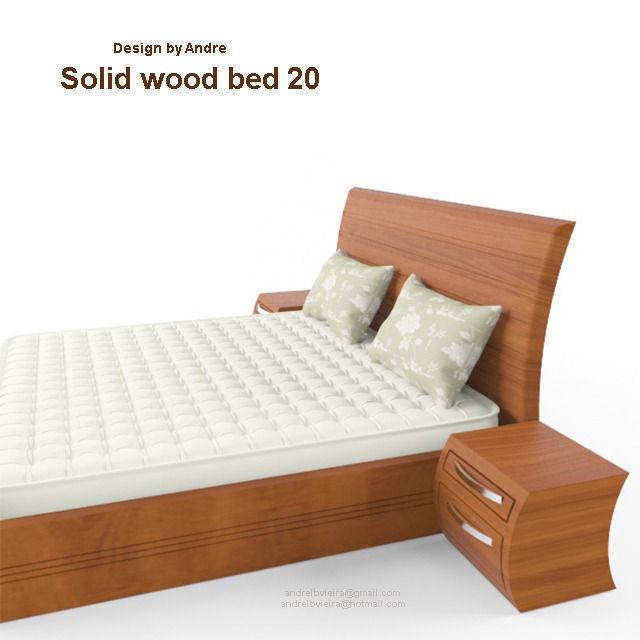 Solid Wood Bed 20 Collection 3D model_2