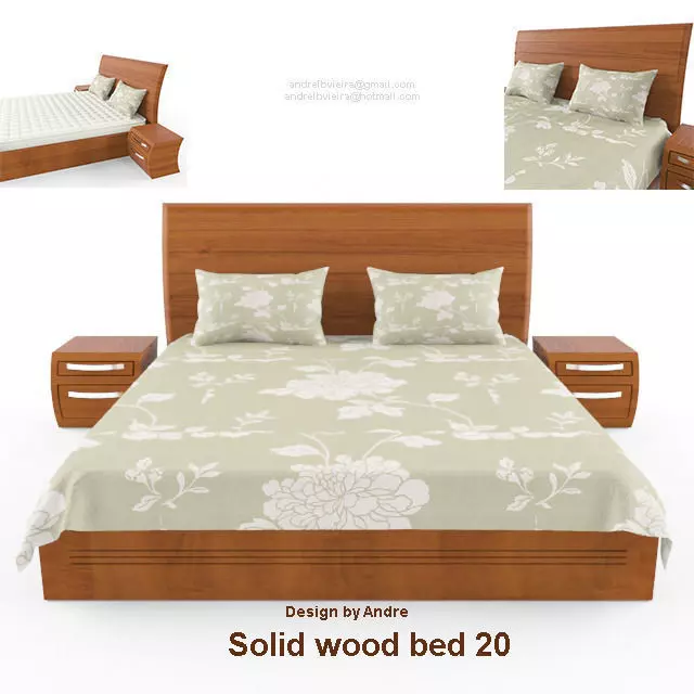 Solid Wood Bed 20 Collection 3D model_0