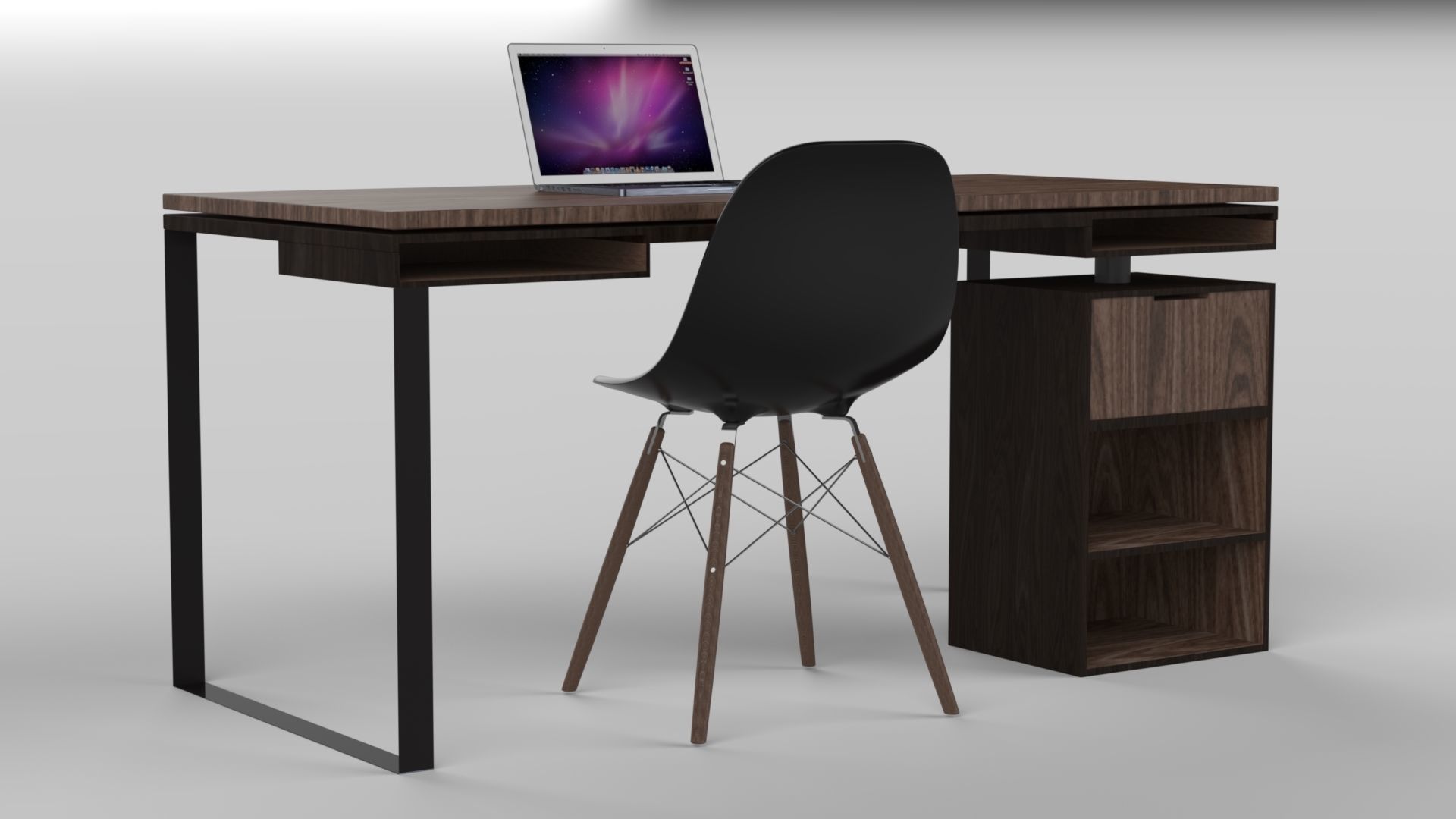 Modern Desk made of wood and metal 3D model_1