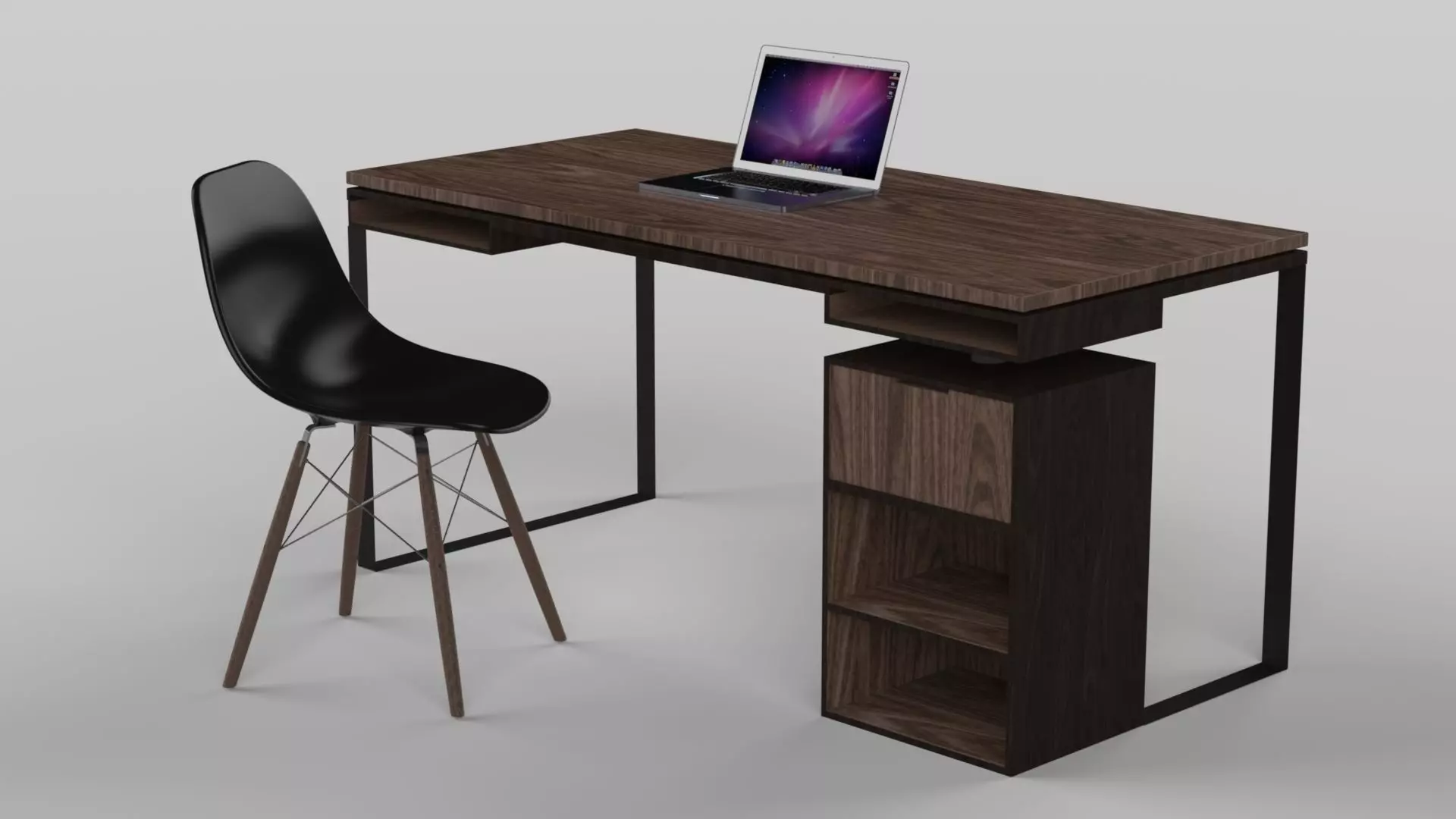 Modern Desk made of wood and metal 3D model_0