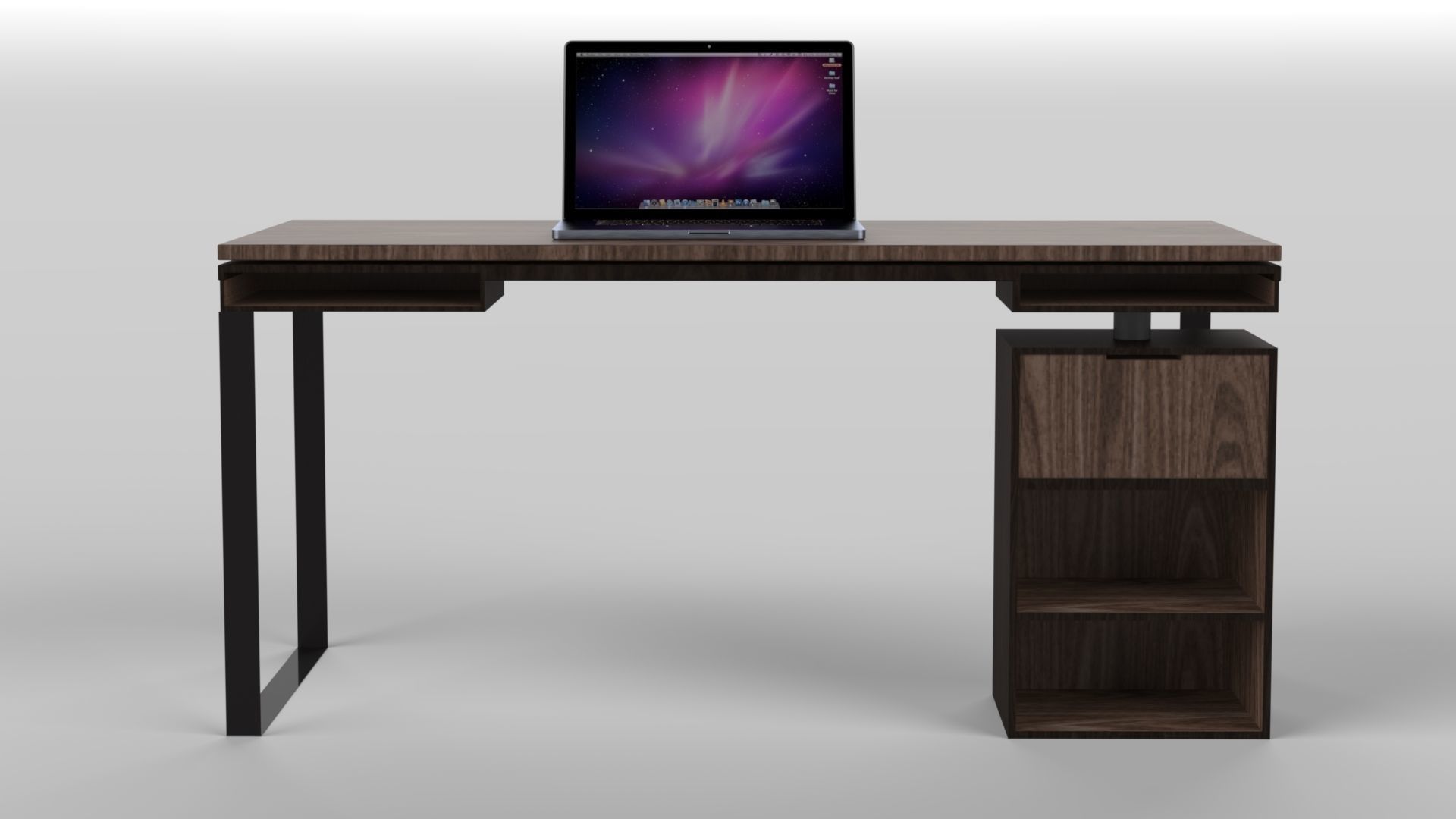 Modern Desk made of wood and metal 3D model_2
