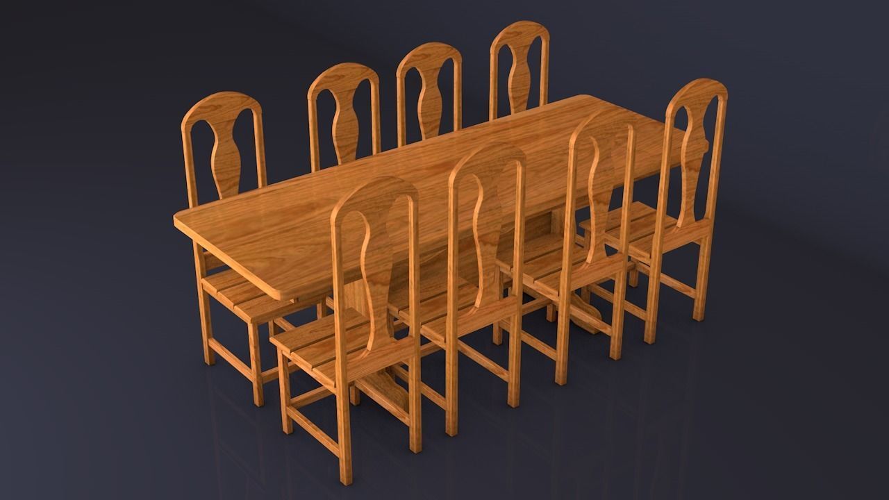 Elegant table with 8 chairs 3D model_4