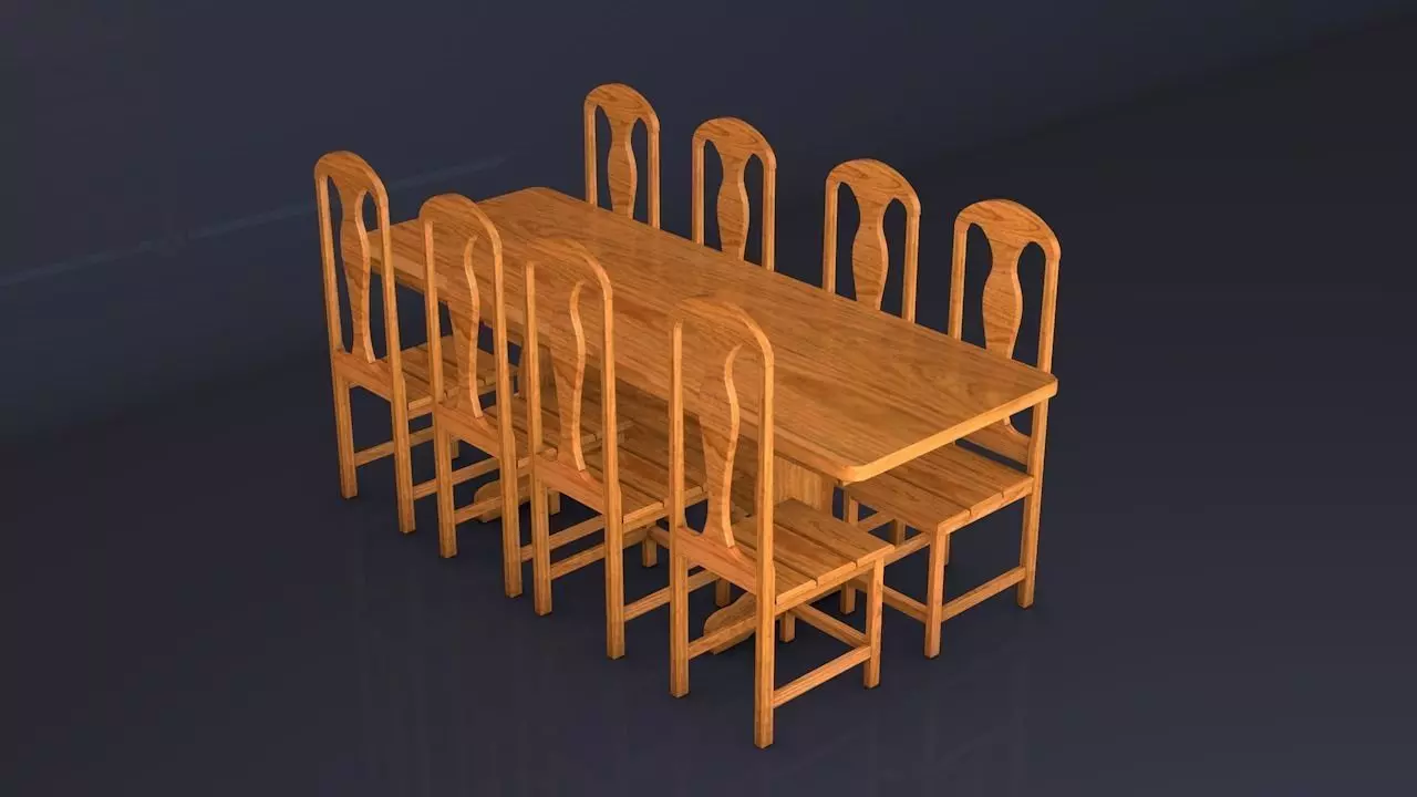 Elegant table with 8 chairs 3D model_0