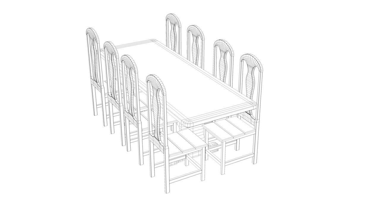 Elegant table with 8 chairs 3D model_5