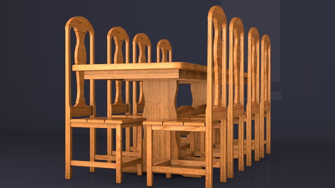 Elegant table with 8 chairs 3D model_3