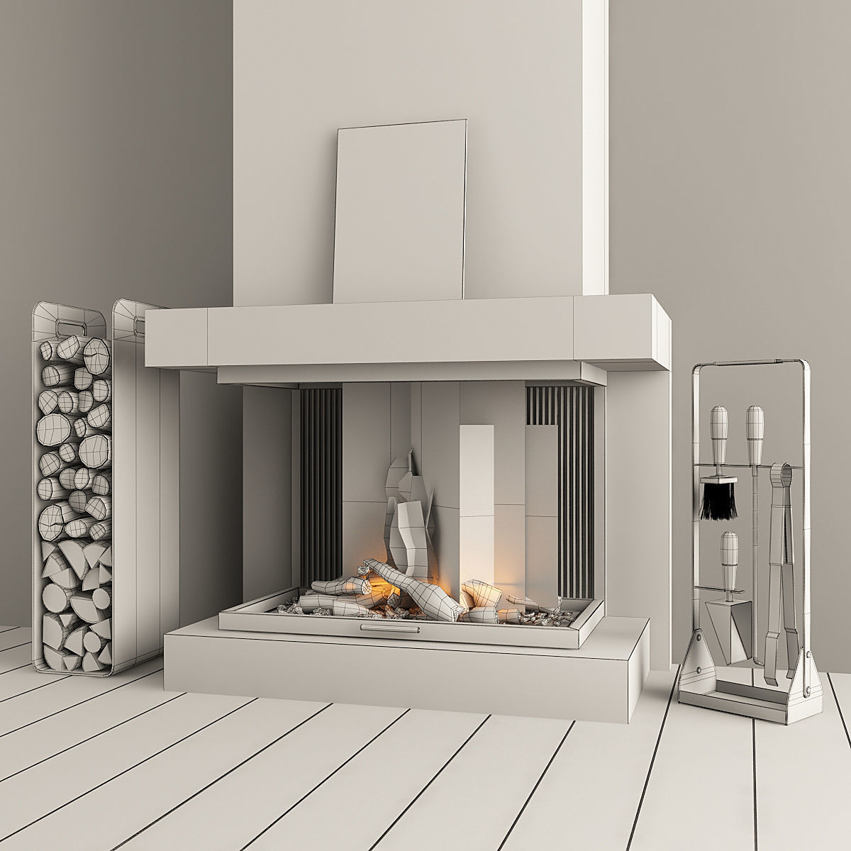 Fireplace and Accessories 3D model_9