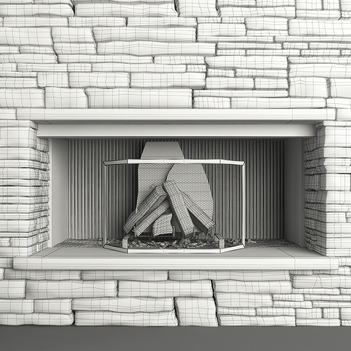 Stone Fireplace and Decor 3D model_13