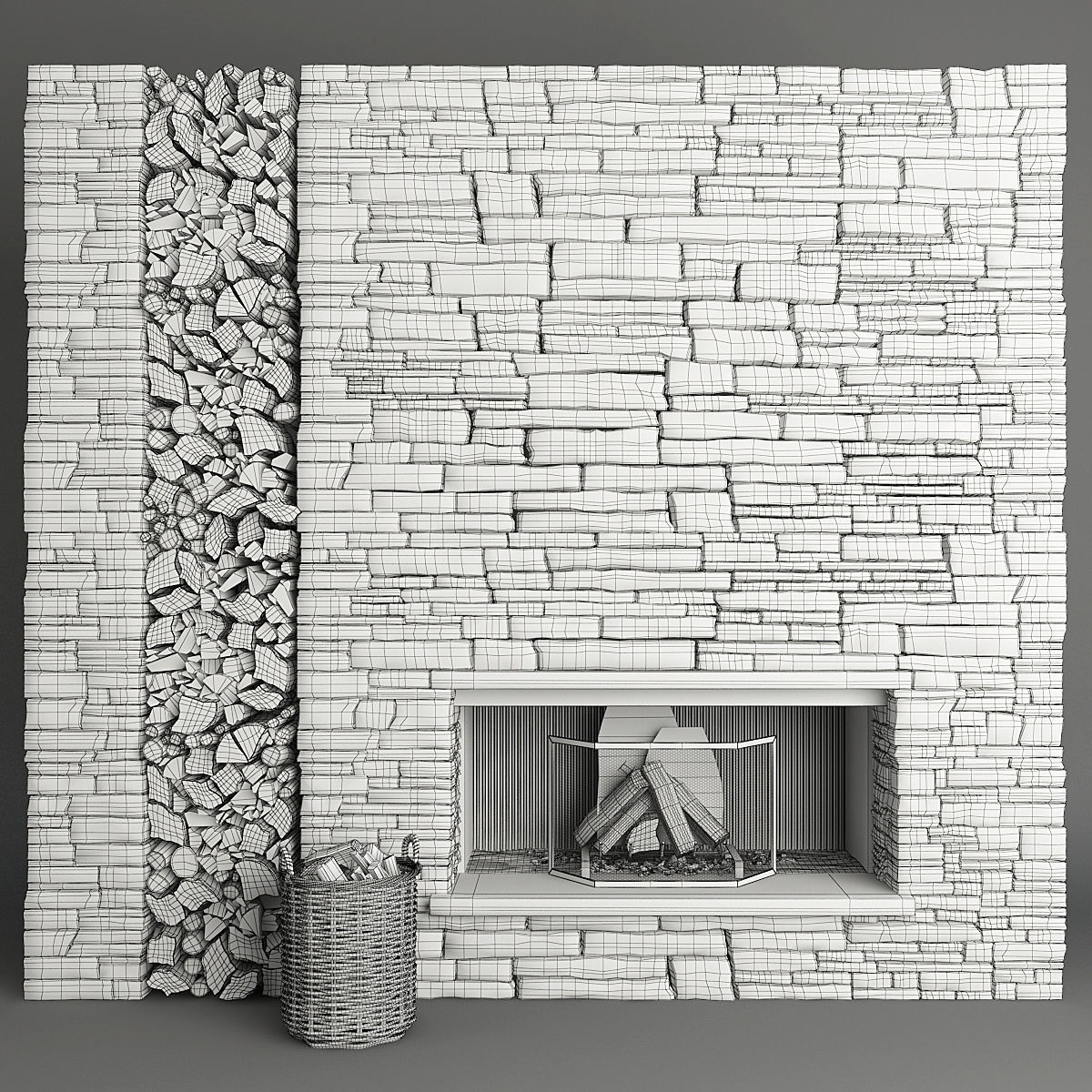 Stone Fireplace and Decor 3D model_16