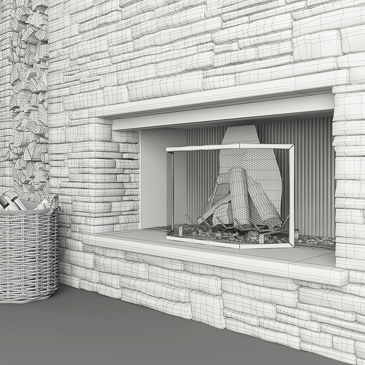 Stone Fireplace and Decor 3D model_12