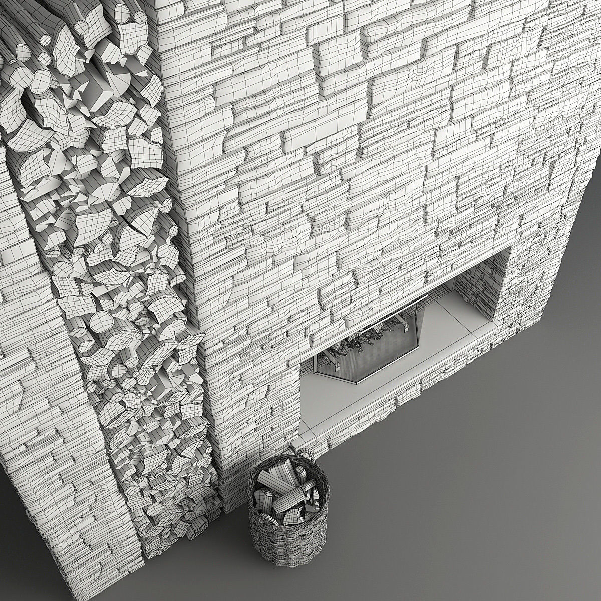 Stone Fireplace and Decor 3D model_14