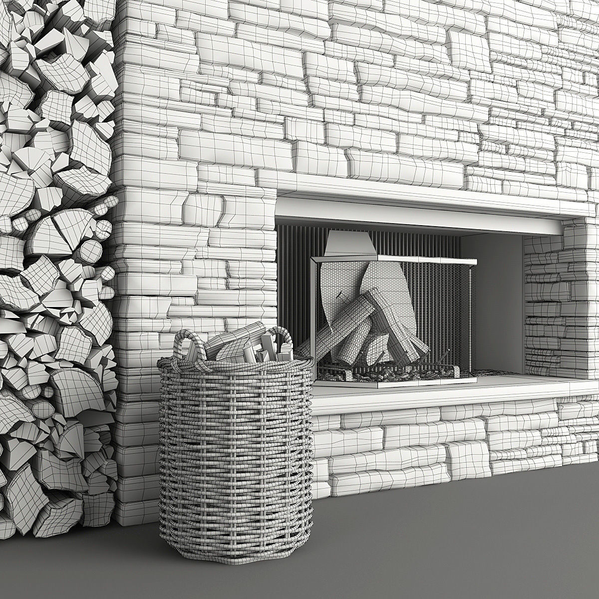 Stone Fireplace and Decor 3D model_17