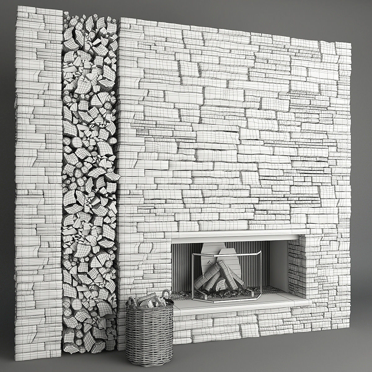 Stone Fireplace and Decor 3D model_11
