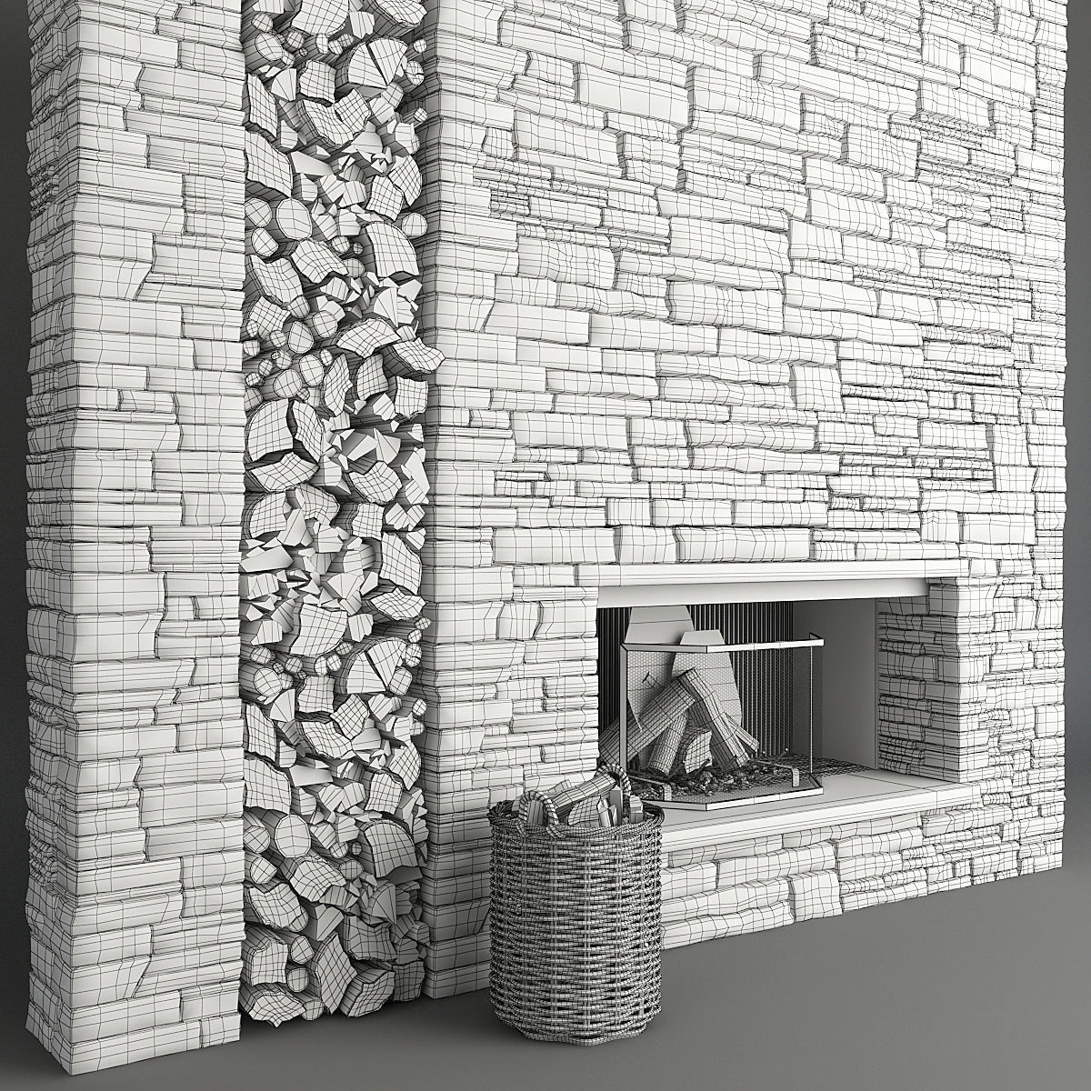 Stone Fireplace and Decor 3D model_15