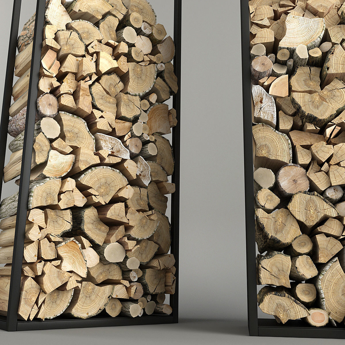 Firewood stacked logs in metal frame 3D model_2