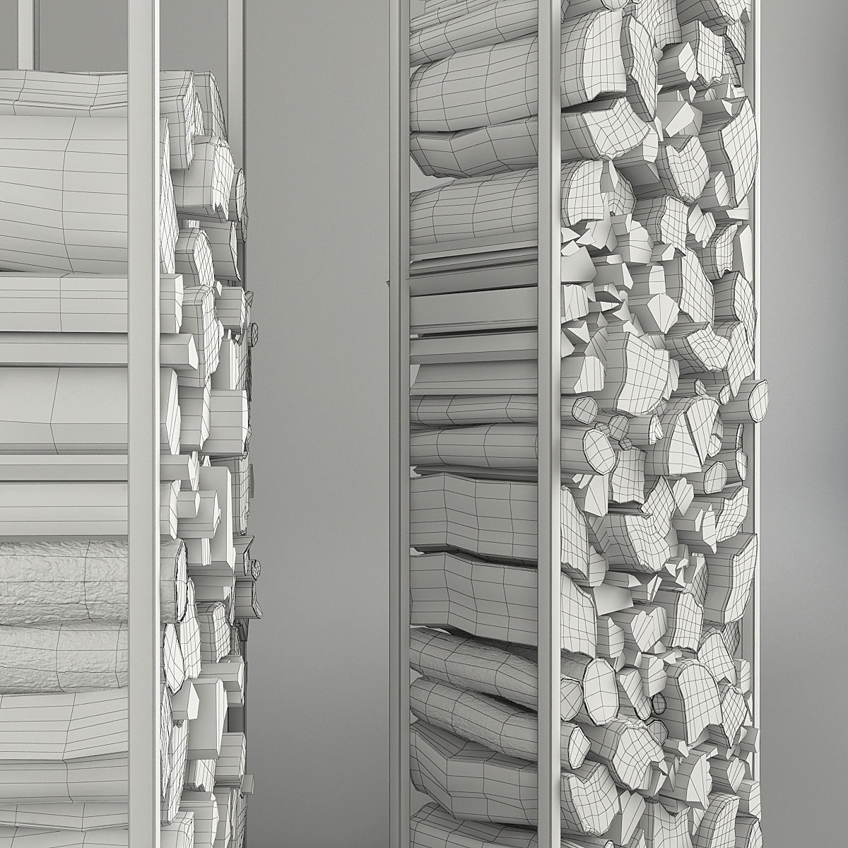 Firewood stacked logs in metal frame 3D model_8