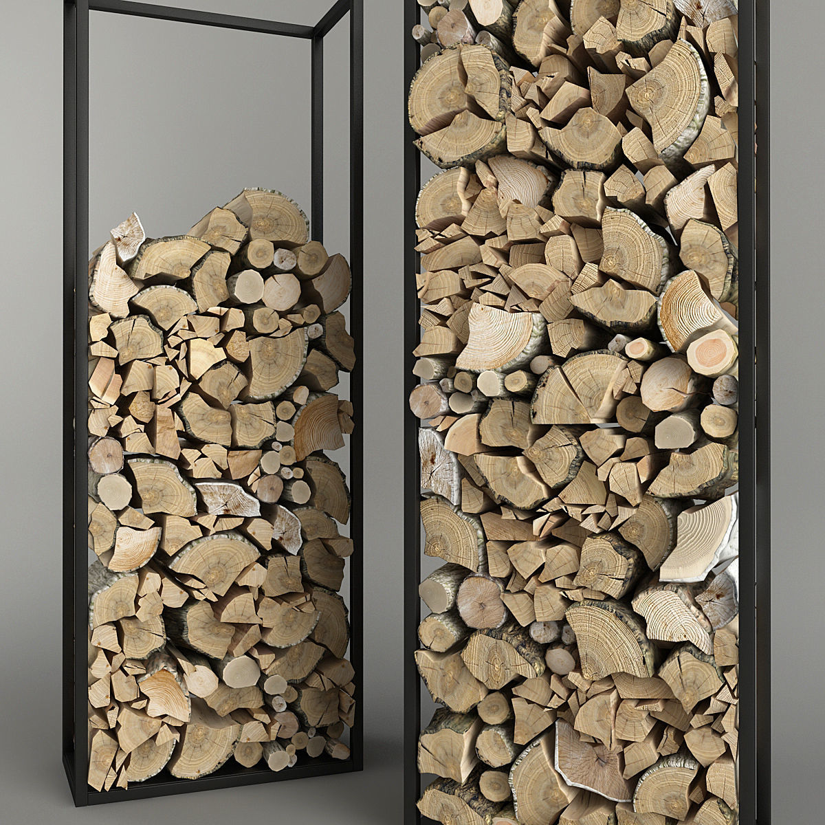 Firewood stacked logs in metal frame 3D model_4